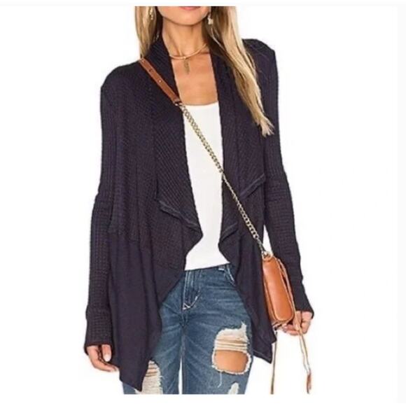 Velvet by Graham and Spencer Bertha Cardigan S NWT Waffle Drape Front Blue - Picture 1 of 9